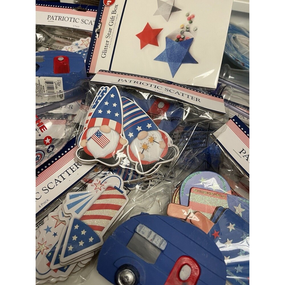 Lot of Patriotic 4th of July Decor Scatter Figurines Bottles Gift Boxes American